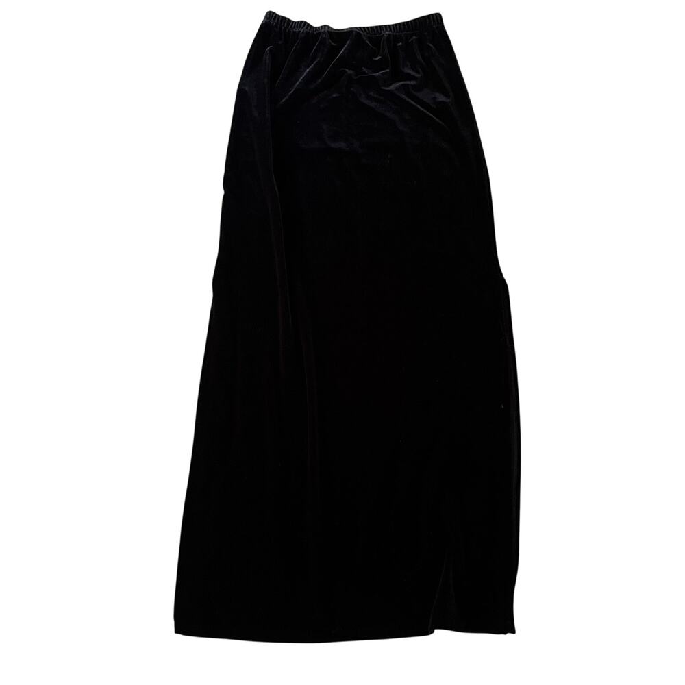 Vtg Y2K 2000s Black Velvet Side SLit Maxi Skirt Sz L Whimsygoth Fairy Grunge
